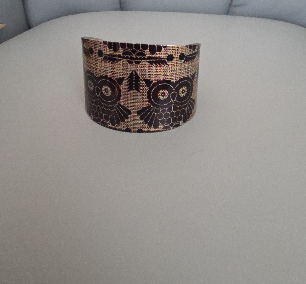 Owl Print Brown Wide Cuff Bracelet